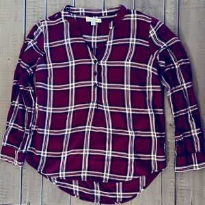 Alexander Jordan Maroon/White Plaid VNeck 3/4 sleeve top